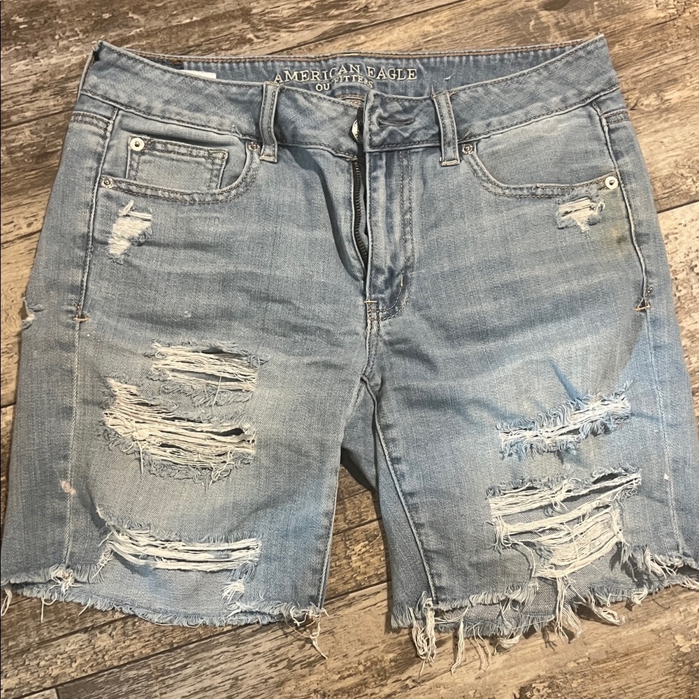 American Eagle Outfitters Light Blue Ripped Jean Shorts
